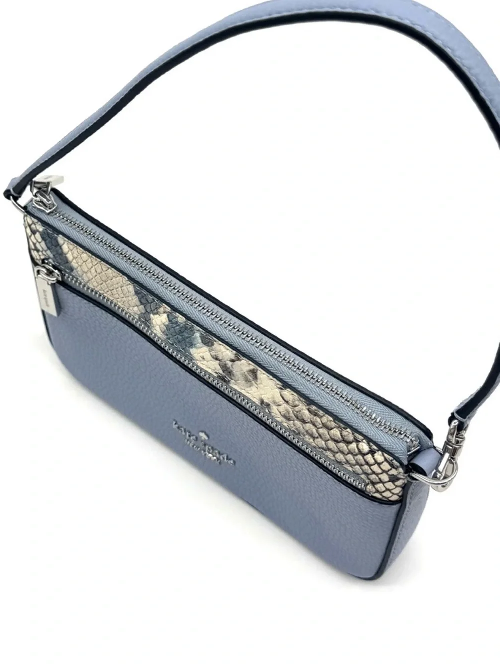 Kate Spade Leila Convertible Leather Mini Pachette Bag Snakeskin Blue